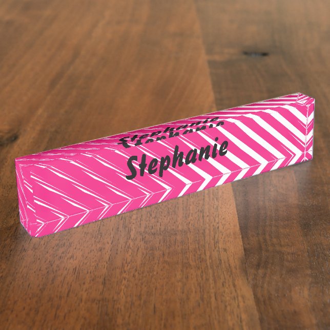 Pink White Stripes Art Custom Name Cute Gift Favou Nameplate (Side)