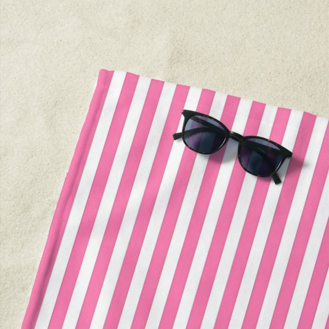 Pink + White Stripes  Beach Towel (In Situ)