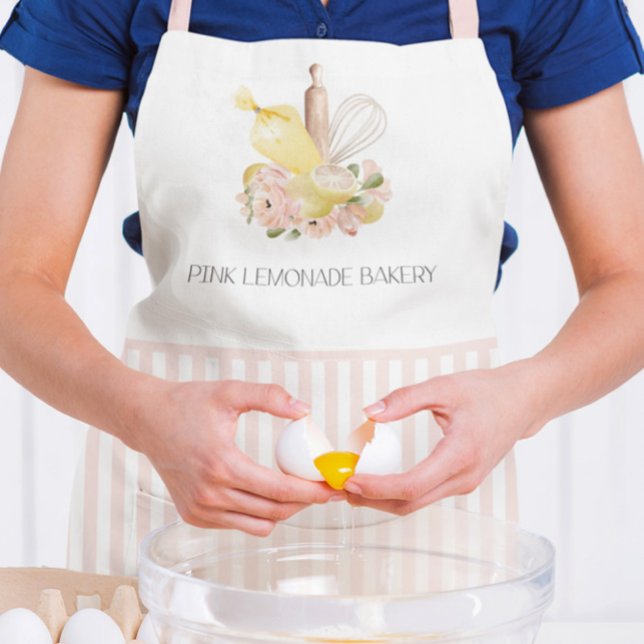 Pink & White Stripes Custom Logo Pastry Chef Apron (Creator Uploaded)