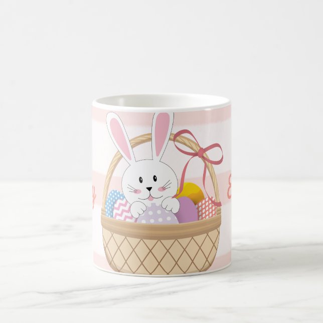 Pink & White Stripes Easter Bunny In Basket Coffee Mug (Center)