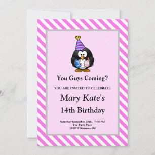 Pink/White Stripes Framed Funny Birthday Party Invitation