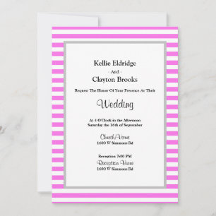 Pink/White Stripes Framed Wedding Invitation