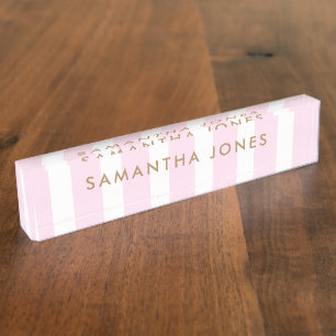 pink white Stripes Gold Classic Personalised Nameplate