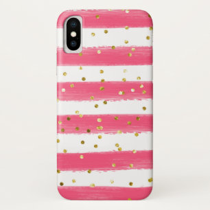Pink, White Stripes, Gold Confetti Cell Case