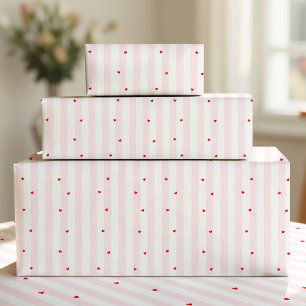 Pink White Stripes + Hearts Wrapping Paper