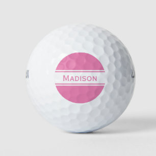 Pink White Stripes Name Monogram Golf Balls