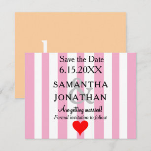 Pink White Stripes Red Heart Wedding Save the Date