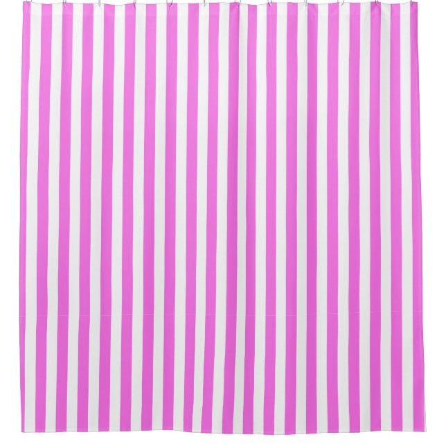 Pink/White Stripes Shower Curtain (Front)