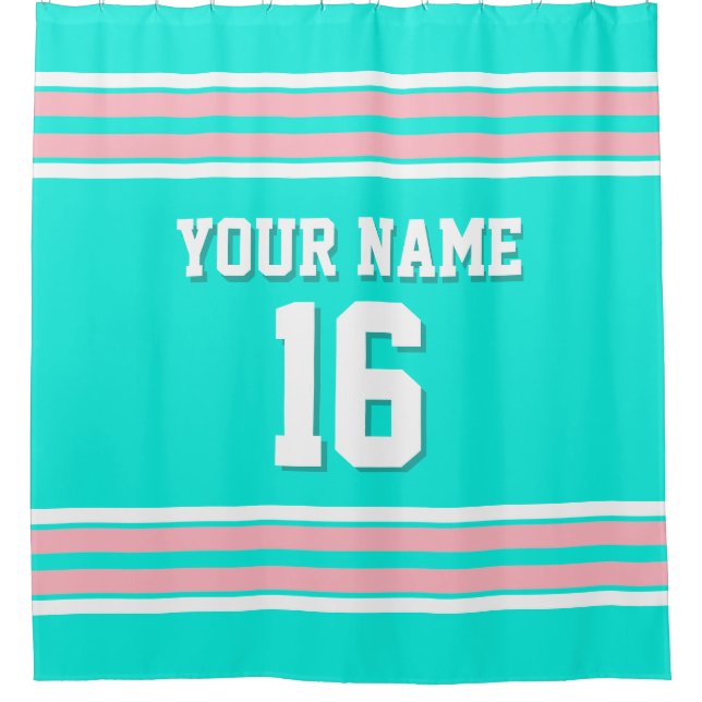 Pink White Stripes Sports Jersey Shower Curtain (Front)