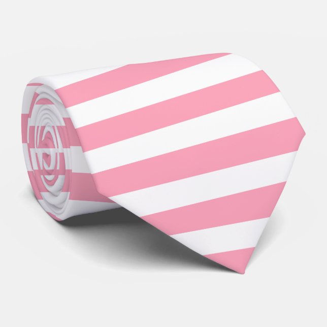 Pink & white stripes with nautical anchor Neck Tie (Rolled)