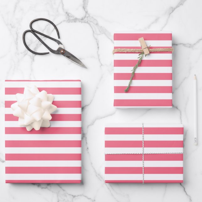 Pink & White Stripes Wrapping Paper Sheet (Front)