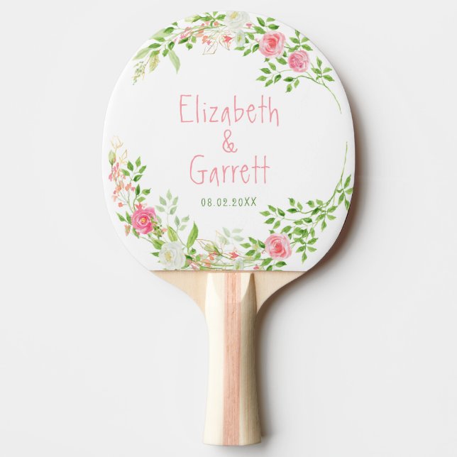 Pink White Summer Florals Wedding Ping Pong Paddle (Front)