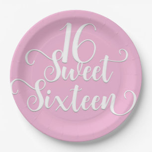 Pink & White Sweet 16 Birthday Party Paper Plate
