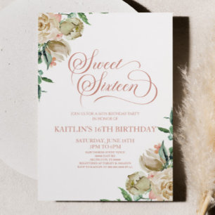 Pink White Sweet Sixteen 16th Birthday Party Invitation