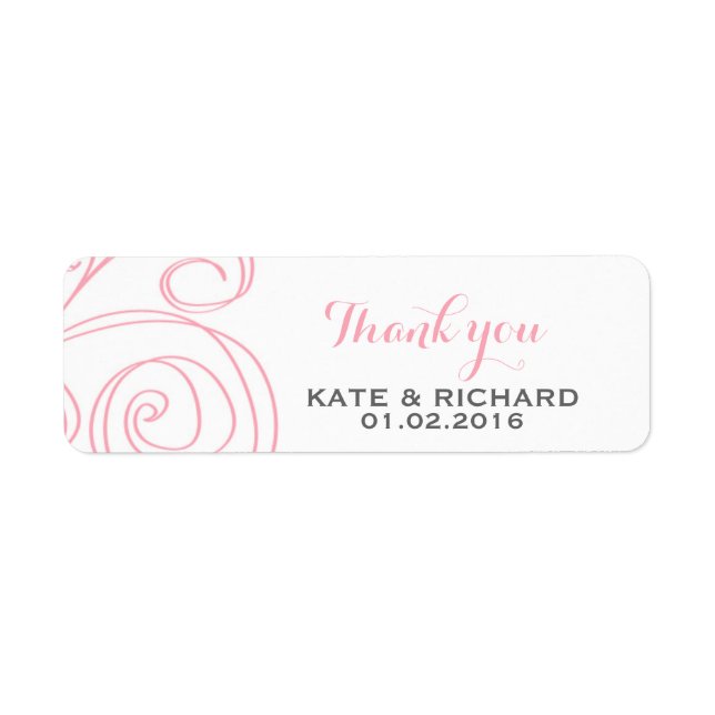 Pink White Swirl Thank You Sticker for Wedding (Front)