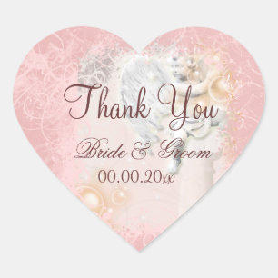 Pink white "thank you" wedding elegant heart sticker