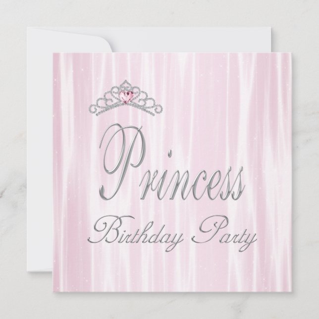 Pink White Tiara Girls Princess Birthday Party Invitation (Front)