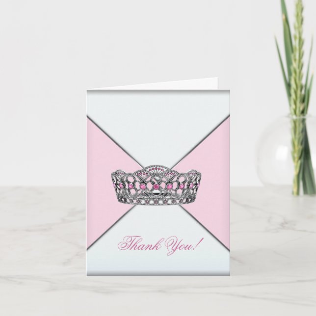 Pink White Tiara Princess Thank You Card (Front)