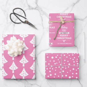 Pink white trees snowflakes and wishes Christmas Wrapping Paper Sheet