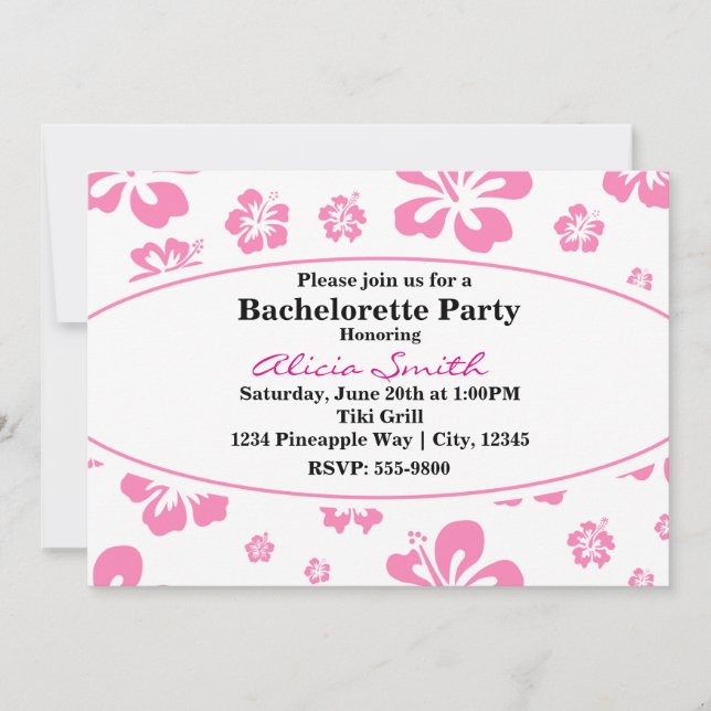 Pink & White Tropical Hibiscus Floral Invitation (Front)