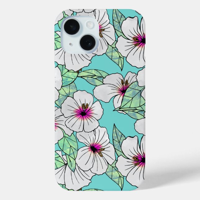 Pink & White Tropical Hibiscus Floral Pattern Case-Mate iPhone Case (Back)