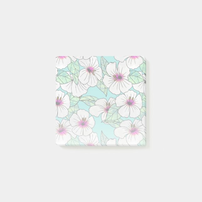 Pink & White Tropical Hibiscus Floral Pattern Post-it Notes (Front)