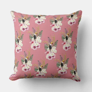 PINK & WHITE TROPICAL HIBISCUS FLOWERS CUSHION