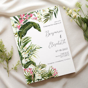 Pink white tropical orchid flowers Wedding Invitation