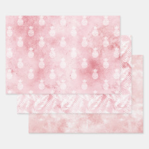 Pink White Tropical Pineapples Wrapping Paper Sheet