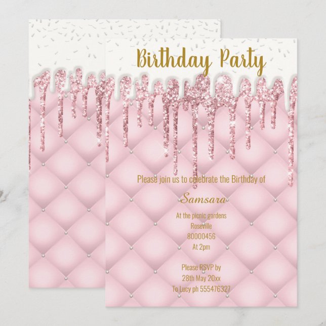 PINK WHITE TUFTED CAKE  ALL OCCASION BIRTHDAY INVITATION (Front/Back)