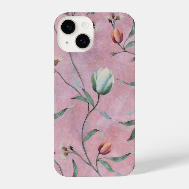 Pink & White Tulips Anemones Pattern iPhone Case (Back)