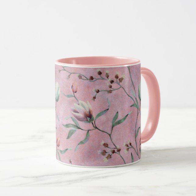 Pink & White Tulips Anemones Pattern Mug (Front Right)