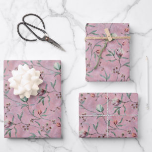 Pink & White Tulips Anemones Pattern Wrapping Paper Sheet