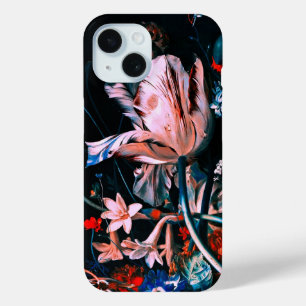 PINK WHITE TULIPS COLORFUL FLOWERS IN BLACK Floral iPhone 15 Case