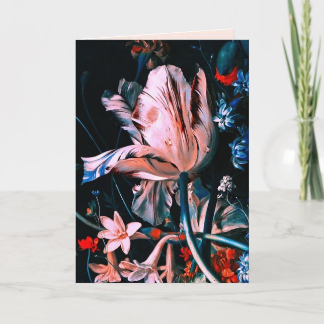 PINK WHITE TULIPS ,CUPIDS ,FLOWERS Valentine's Day Holiday Card (Front)