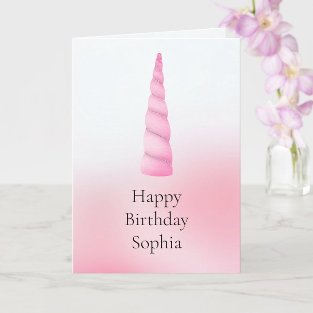 Pink White Unicorn Birthday  Card (Orchid)