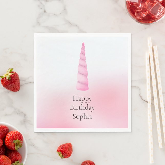 Pink White Unicorn Birthday  Napkin (Insitu)