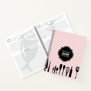 Pink & White Utensils Personalised Recipe Notebook