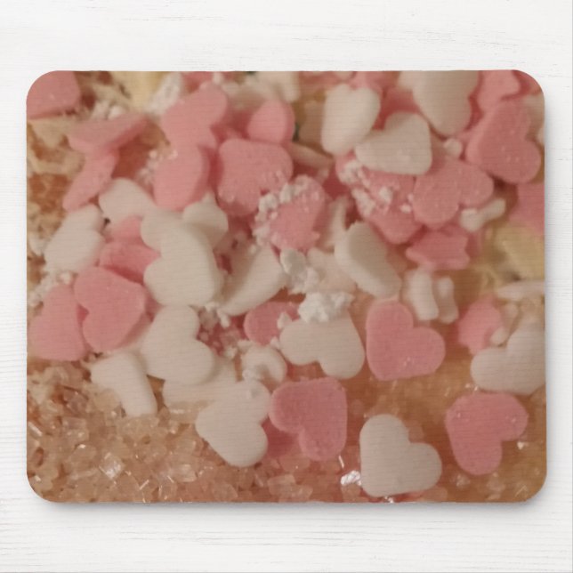 Pink White Valentine Hearts, Cake Decoration, Love Mouse Mat (Front)