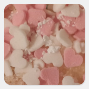 Pink White Valentine Hearts, Cake Decoration, Love Square Sticker