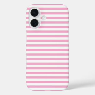 Pink White Vertical Stripe Pattern Design iPhone 16 Case