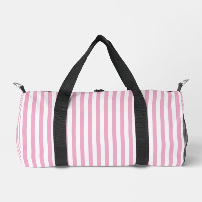 Pink White Vertical Stripe Pattern Design Duffle Bag (Front)