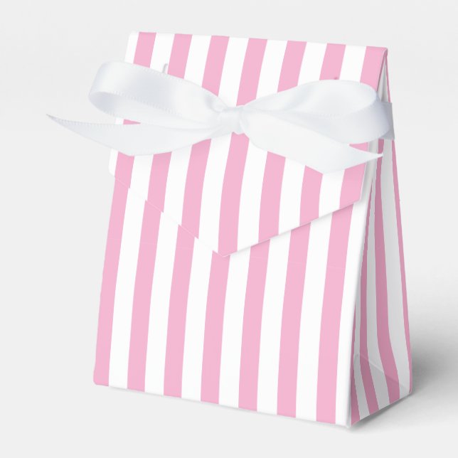 Pink White Vertical Stripe Pattern Design Favour Box (Front Side)