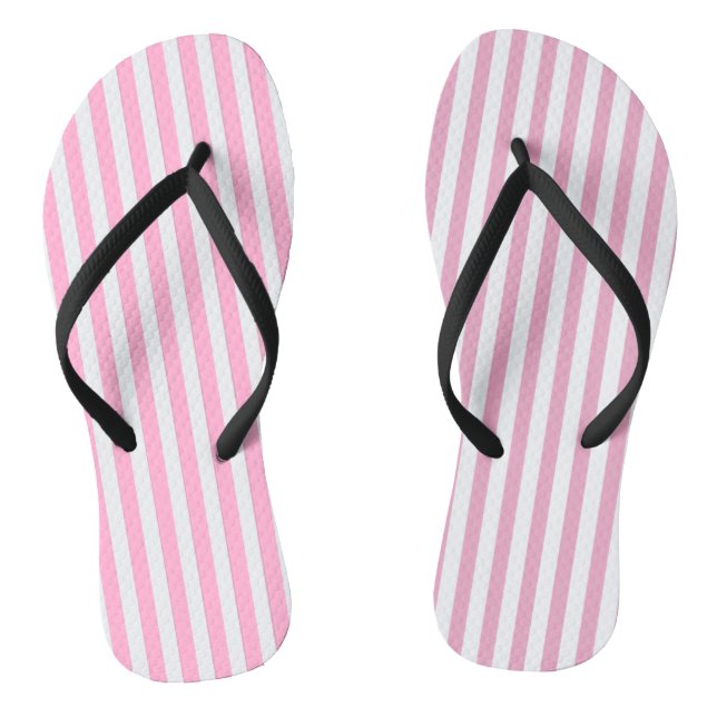 Pink White Vertical Stripe Pattern Design Flip Flops (Footbed)
