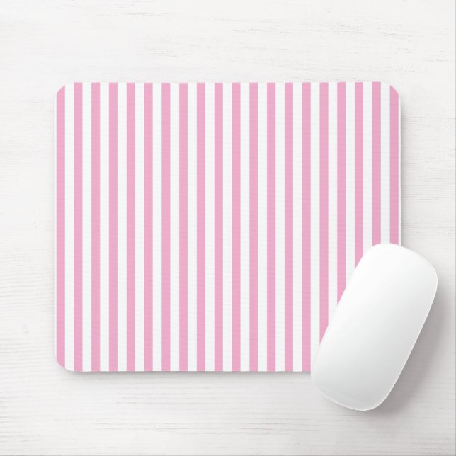 Pink White Vertical Stripe Pattern Design Mouse Mat (With Mouse)