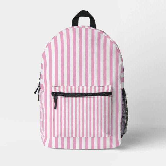 Pink White Vertical Stripe Pattern Design Printed Backpack (Front)