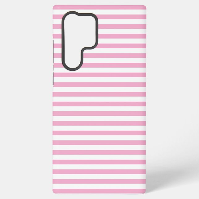 Pink White Vertical Stripe Pattern Design Samsung Galaxy S22 Ultra Case (Back)