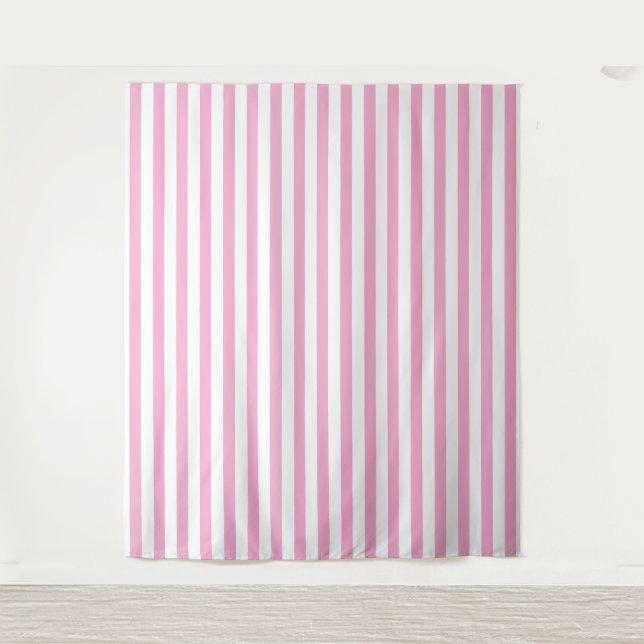 Pink White Vertical Stripe Pattern Design Tapestry (Front)