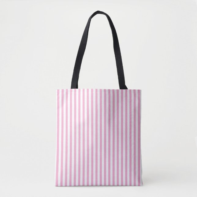 Pink White Vertical Stripe Pattern Design Tote Bag (Front)