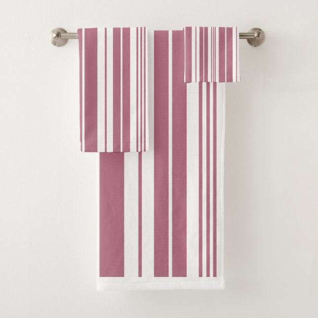 Pink White Vertical Stripes  Bath Towel Set (Insitu)